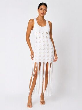 AKNVAS  Aubri Knit and
Fringe midi dress